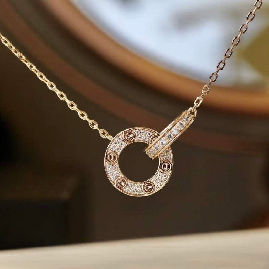 ¡®Jewelicorn¡¯LOVE 7.6MM NECKLACE ROSE GOLD AND SILVER  FULL DIAMOND