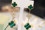 ¡®Jewelicorn¡¯CLOVER EARRINGS GOLD MALACHITE DIAMOND 3 MOTIF