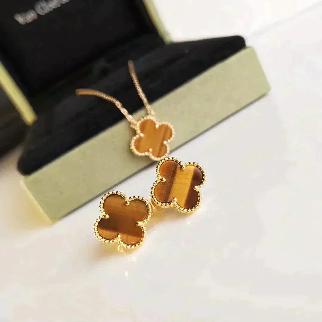 ¡®Jewelicorn¡¯CLOVER MEDIUM 1 MOTIFS TIGER EYE EARRINGS