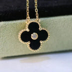 ¡®Jewelicorn¡¯CLOVER 15MM DIAMOND ONYX NECKLACE