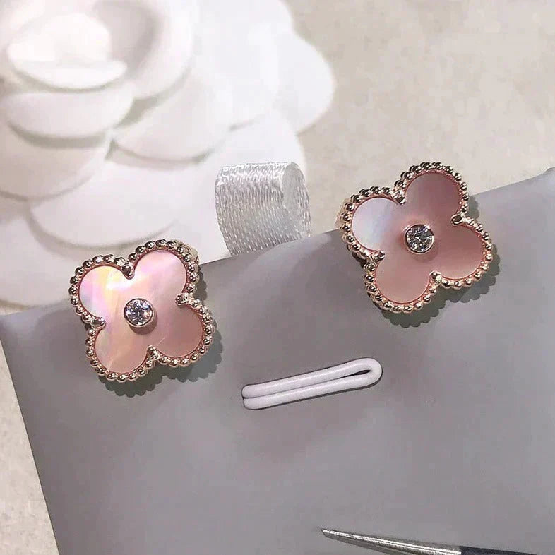 ¡®Jewelicorn¡¯CLOVER MEDIUM 1 MOTIFS  PINK MOP DIAMOND EARRINGS