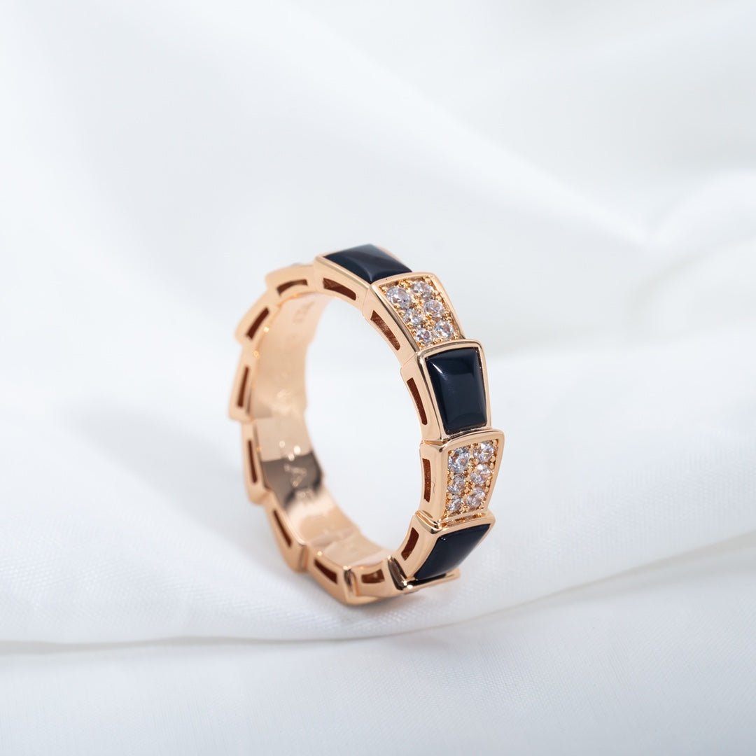 ¡®Jewelicorn¡¯SERPENTI RING PINK GOLD BLACK MOP DIAMOND PAVED 4MM