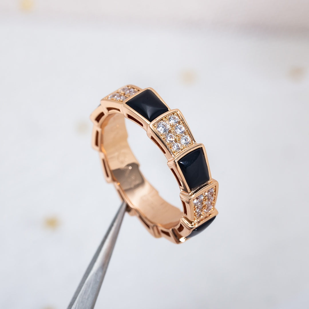 ¡®Jewelicorn¡¯SERPENTI RING PINK GOLD BLACK MOP DIAMOND PAVED 4MM