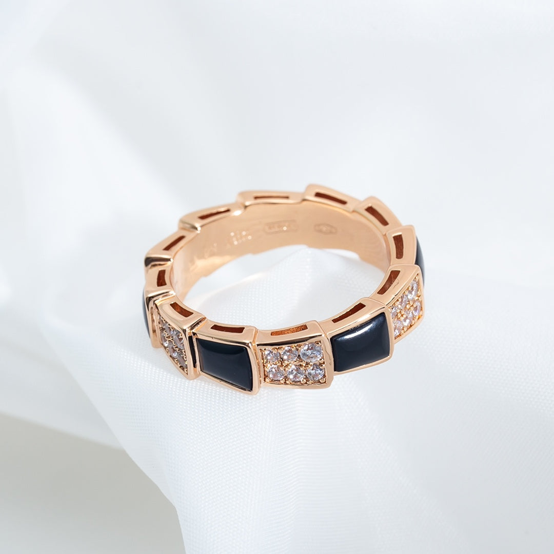 ¡®Jewelicorn¡¯SERPENTI RING PINK GOLD BLACK MOP DIAMOND PAVED 4MM