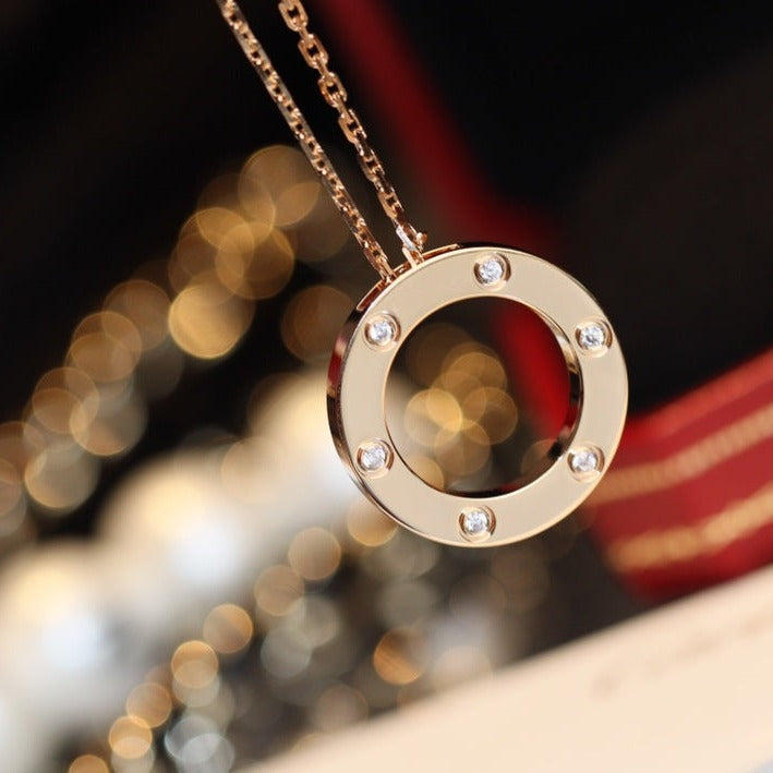 ¡®Jewelicorn¡¯LOVE NECKLACE 16MM 6 DIAMONDS PINK GOLD