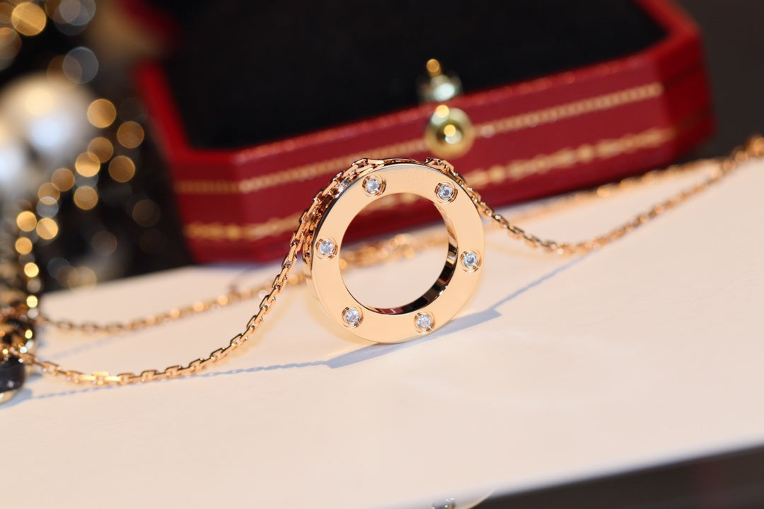 ¡®Jewelicorn¡¯LOVE NECKLACE 16MM 6 DIAMONDS PINK GOLD