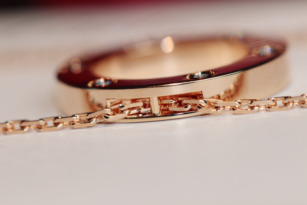 ¡®Jewelicorn¡¯LOVE NECKLACE 16MM 6 DIAMONDS PINK GOLD