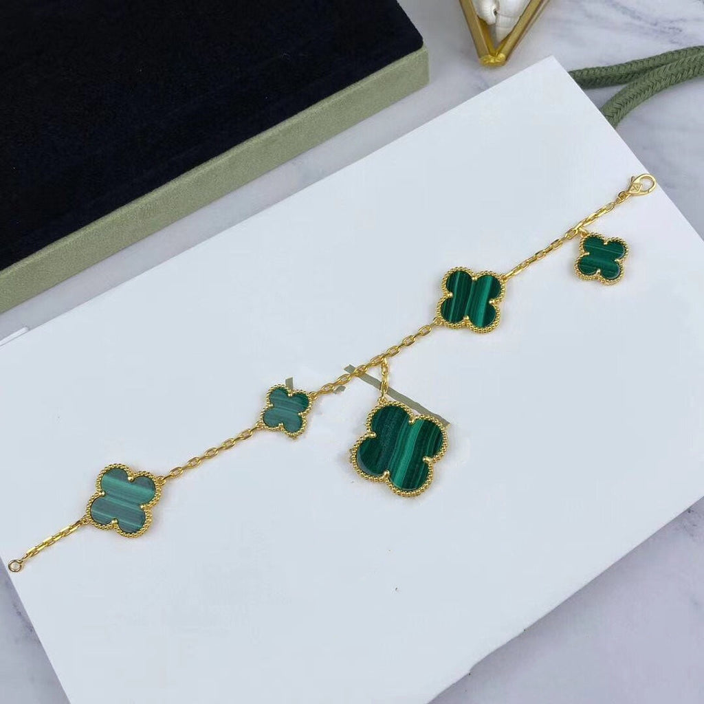 ¡®Jewelicorn¡¯MAGIC CLOVER MALACHITE GOLD BRACELET 5 MOTIFS