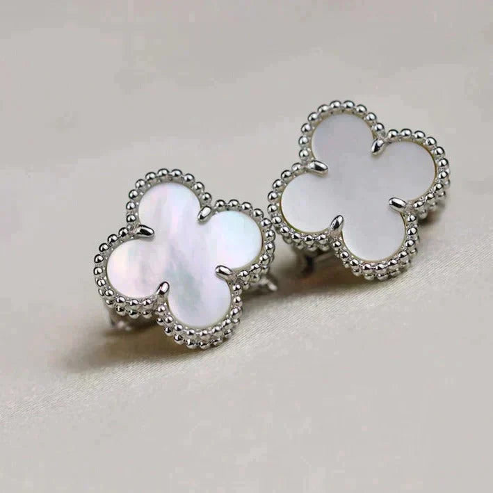 ¡®Jewelicorn¡¯CLOVER MEDIUM 1 MOTIFS  WHITE MOP EARRINGS SILVER