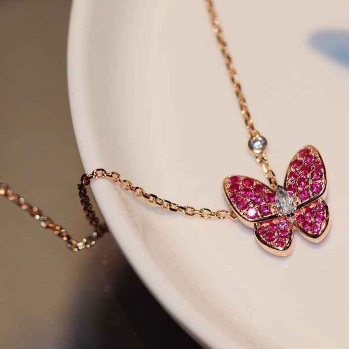 ¡®Jewelicorn¡¯BUTTERFLY RED DIAMOND ROSE GOLD NECKLACE