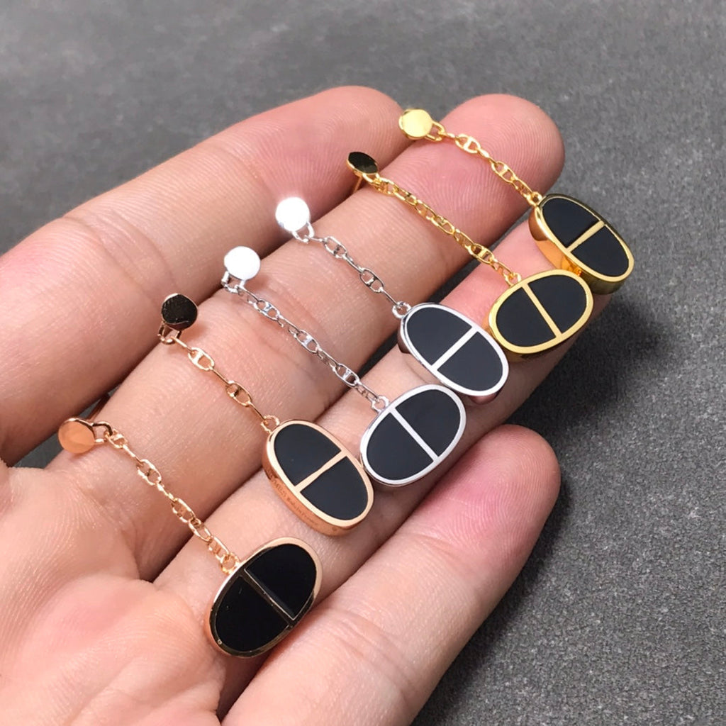 ¡®Jewelicorn¡¯CHAINE VERSO BLACK CERAMIC SILVER EARRINGS