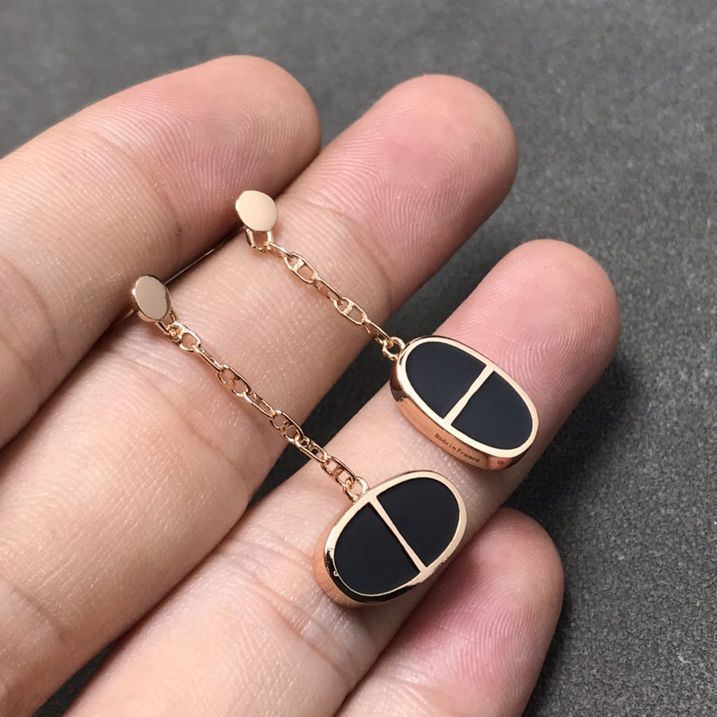 ¡®Jewelicorn¡¯CHAINE VERSO BLACK CERAMIC SILVER EARRINGS