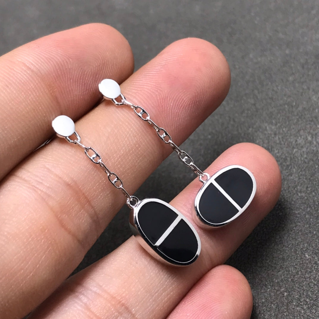 ¡®Jewelicorn¡¯CHAINE VERSO BLACK CERAMIC SILVER EARRINGS