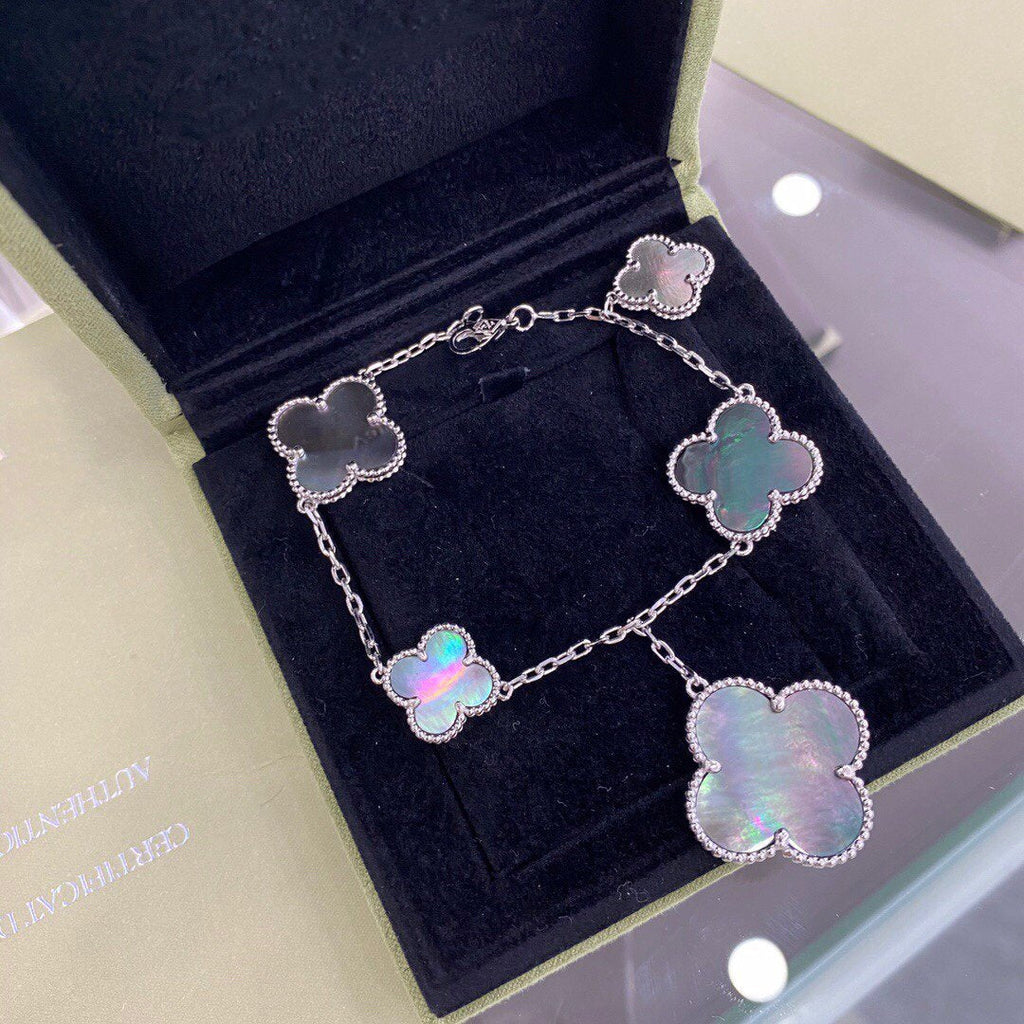 ¡®Jewelicorn¡¯CLOVER 5 MOTIFS SIVLER DARK MOP BRACELET