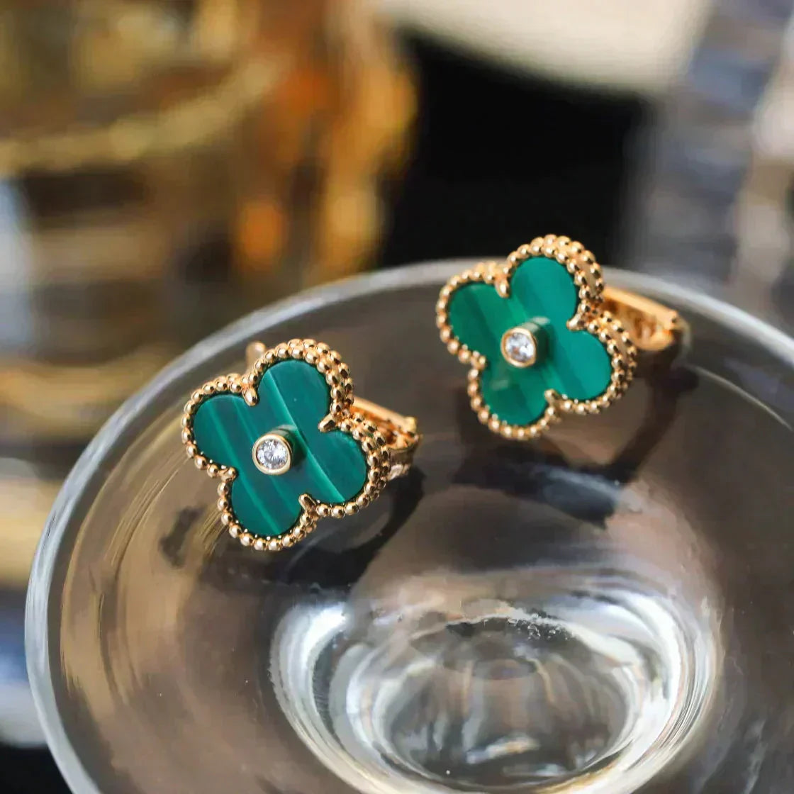 ¡®Jewelicorn¡¯CLOVER MEDIUM 1 MOTIFS MALACHITE DIAMOND EARRINGS