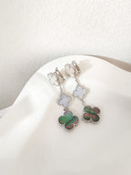 ¡®Jewelicorn¡¯CLOVER 3 MOTIFS CHALCEDONY DARK MOP SILVER EARRINGS