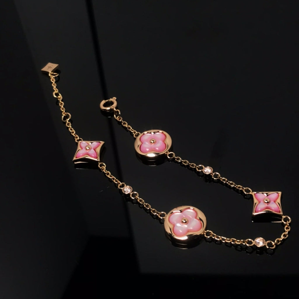 ¡®Jewelicorn¡¯STAR AND SUN 4 MOTIF PINK MOP PINK GOLD BRACELET