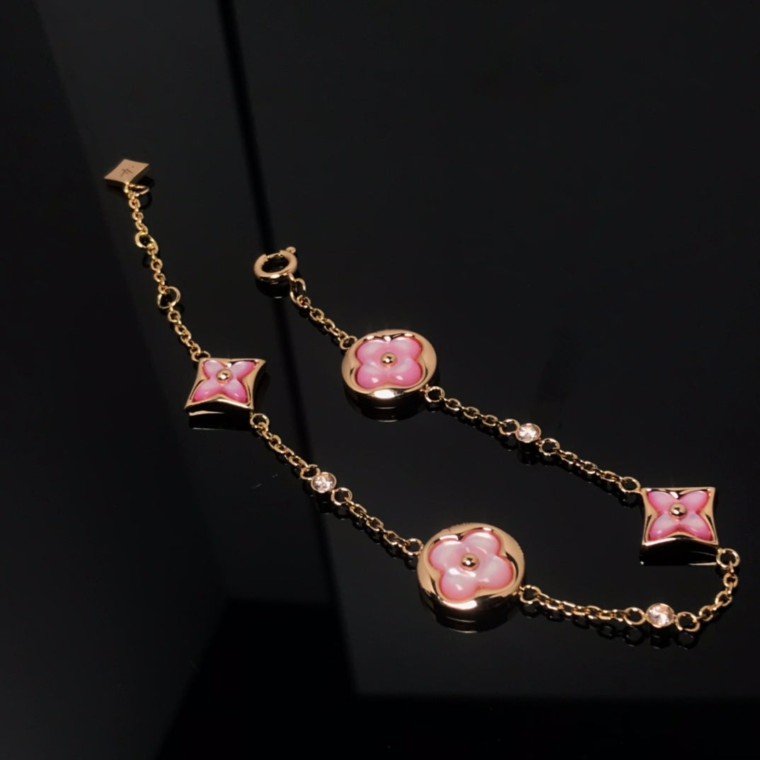 ¡®Jewelicorn¡¯STAR AND SUN 4 MOTIF PINK MOP PINK GOLD BRACELET