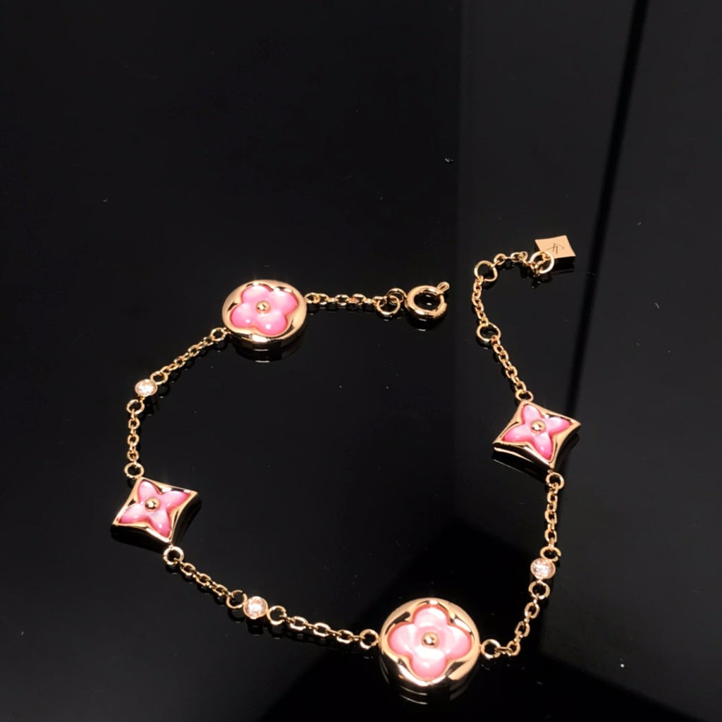 ¡®Jewelicorn¡¯STAR AND SUN 4 MOTIF PINK MOP PINK GOLD BRACELET