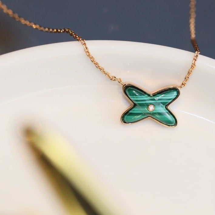 ¡®Jewelicorn¡¯JEUX MALACHITE 1 DIAMOND PINK GOLD NECKLACE
