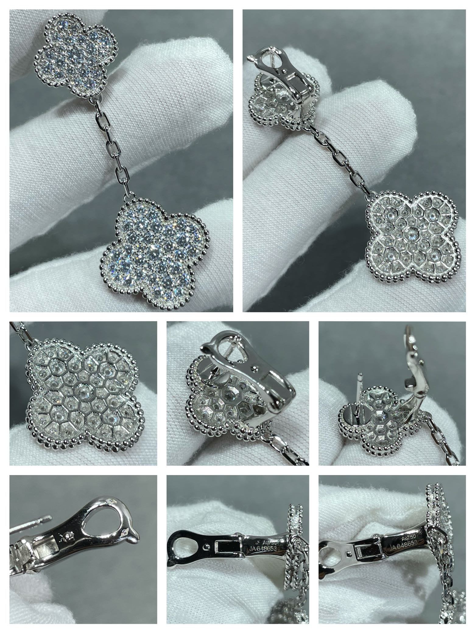 ¡®Jewelicorn¡¯CLOVER 2 MOTIFS DIAMOND PAVED SILVER EARRINGS