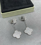 ¡®Jewelicorn¡¯CLOVER 2 MOTIFS DIAMOND PAVED SILVER EARRINGS