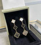 ¡®Jewelicorn¡¯CLOVER 3 MOTIF MOP ONYX DARK MOP PINK GOLD EARRINGS