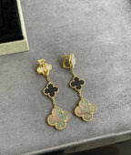 ¡®Jewelicorn¡¯CLOVER 3 MOTIF MOP ONYX DARK MOP PINK GOLD EARRINGS