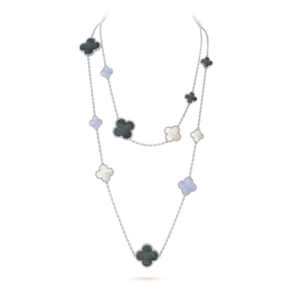 ¡®Jewelicorn¡¯CLOVER 16 MOTIF CHALCEDONY MOP SILVER NECKLACE