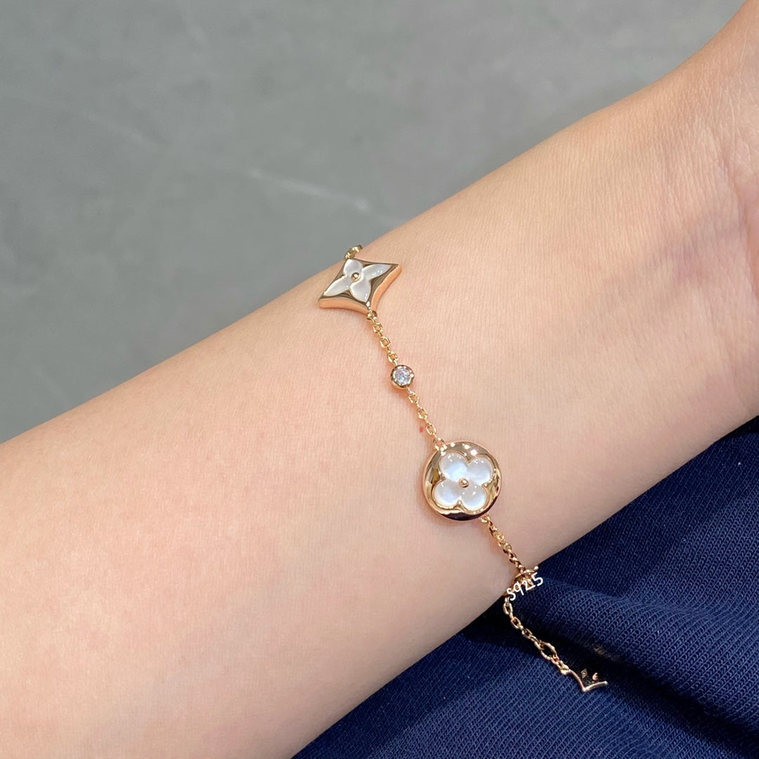 ¡®Jewelicorn¡¯STAR AND SUN 4 MOTIF WHITE MOP PINK GOLD BRACELET