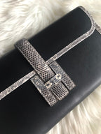 JIGE ELAN 29 CLUTCH IN BLACK CALFSKIN WITH WHITE LIZARD SKIN (MADE-TO-ODER)