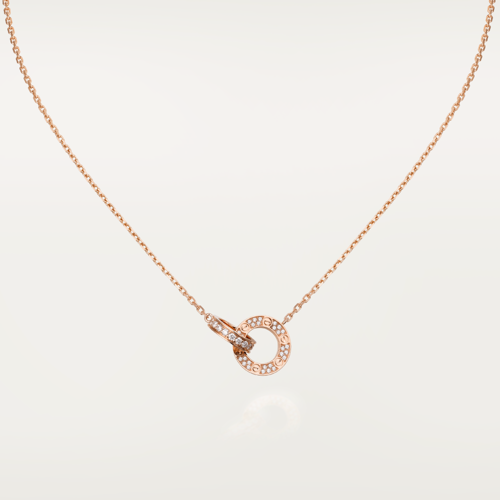 ¡®Jewelicorn¡¯LOVE 7.6MM NECKLACE ROSE GOLD AND SILVER  FULL DIAMOND