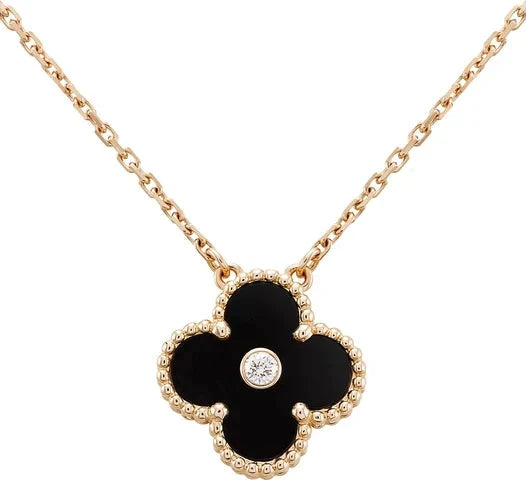 ¡®Jewelicorn¡¯CLOVER 15MM DIAMOND ONYX NECKLACE