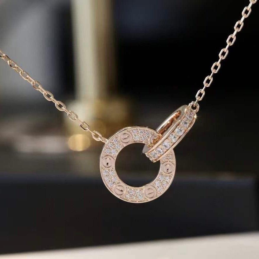 ¡®Jewelicorn¡¯LOVE 7.6MM NECKLACE ROSE GOLD AND SILVER  FULL DIAMOND