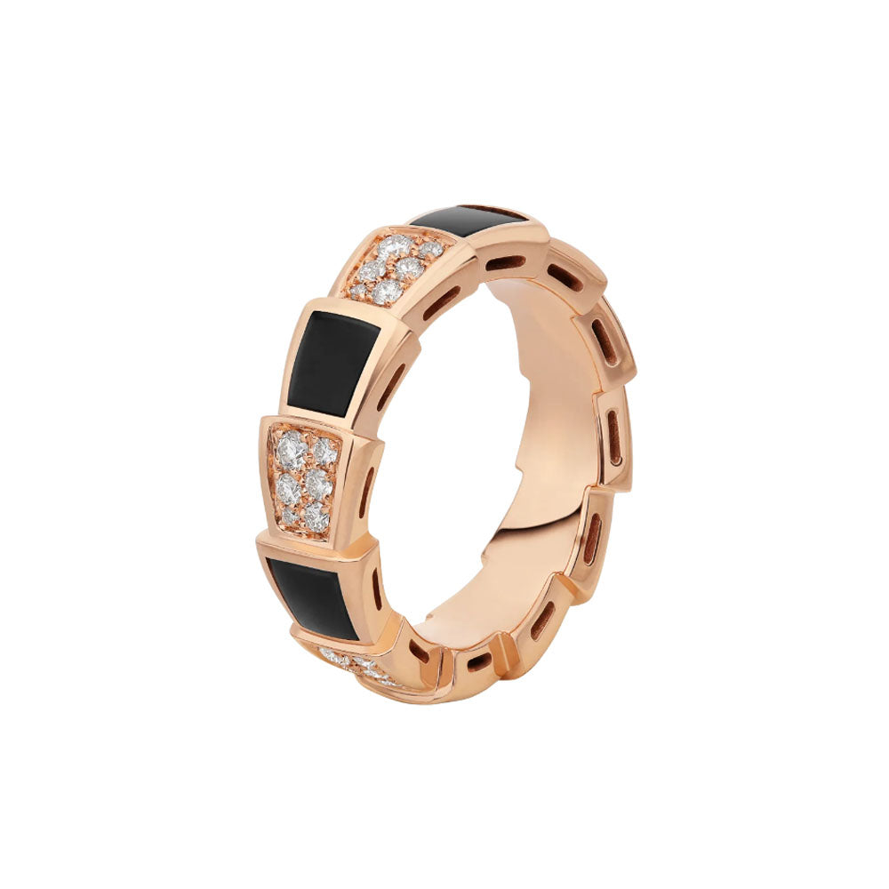 ¡®Jewelicorn¡¯SERPENTI RING PINK GOLD BLACK MOP DIAMOND PAVED 4MM