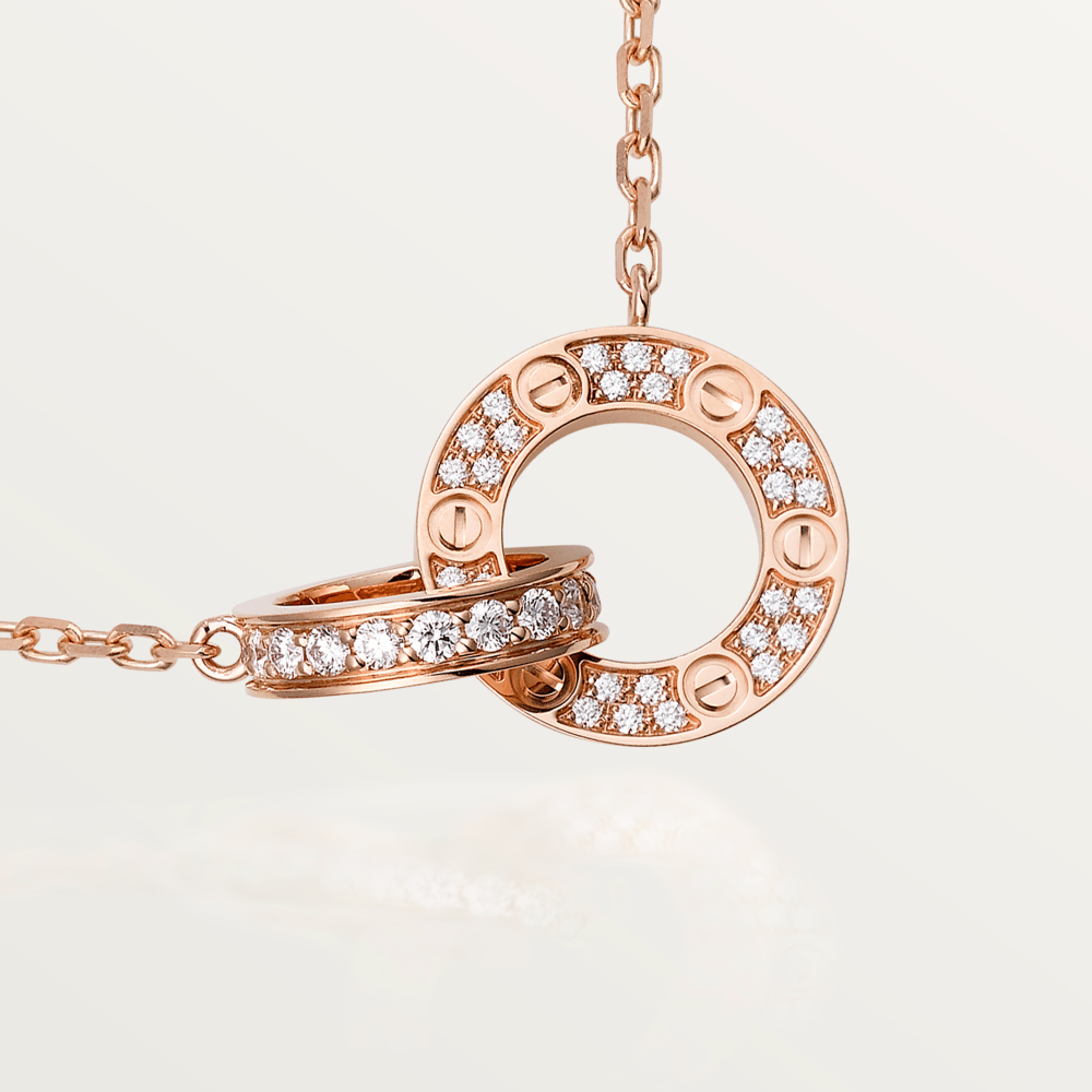 ¡®Jewelicorn¡¯LOVE 7.6MM NECKLACE ROSE GOLD AND SILVER  FULL DIAMOND