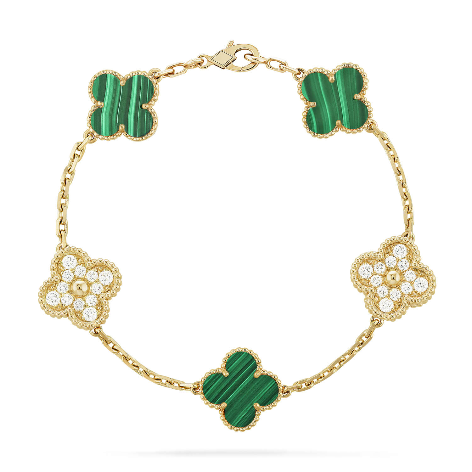 ¡®Jewelicorn¡¯CLOVER  5 MOTIF MALACHITE DIAMOND BRACELET