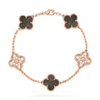 ¡®Jewelicorn¡¯CLOVER 5 MOTIFS DARK MOP AND DIAMONDS PINK GOLD BRACELET