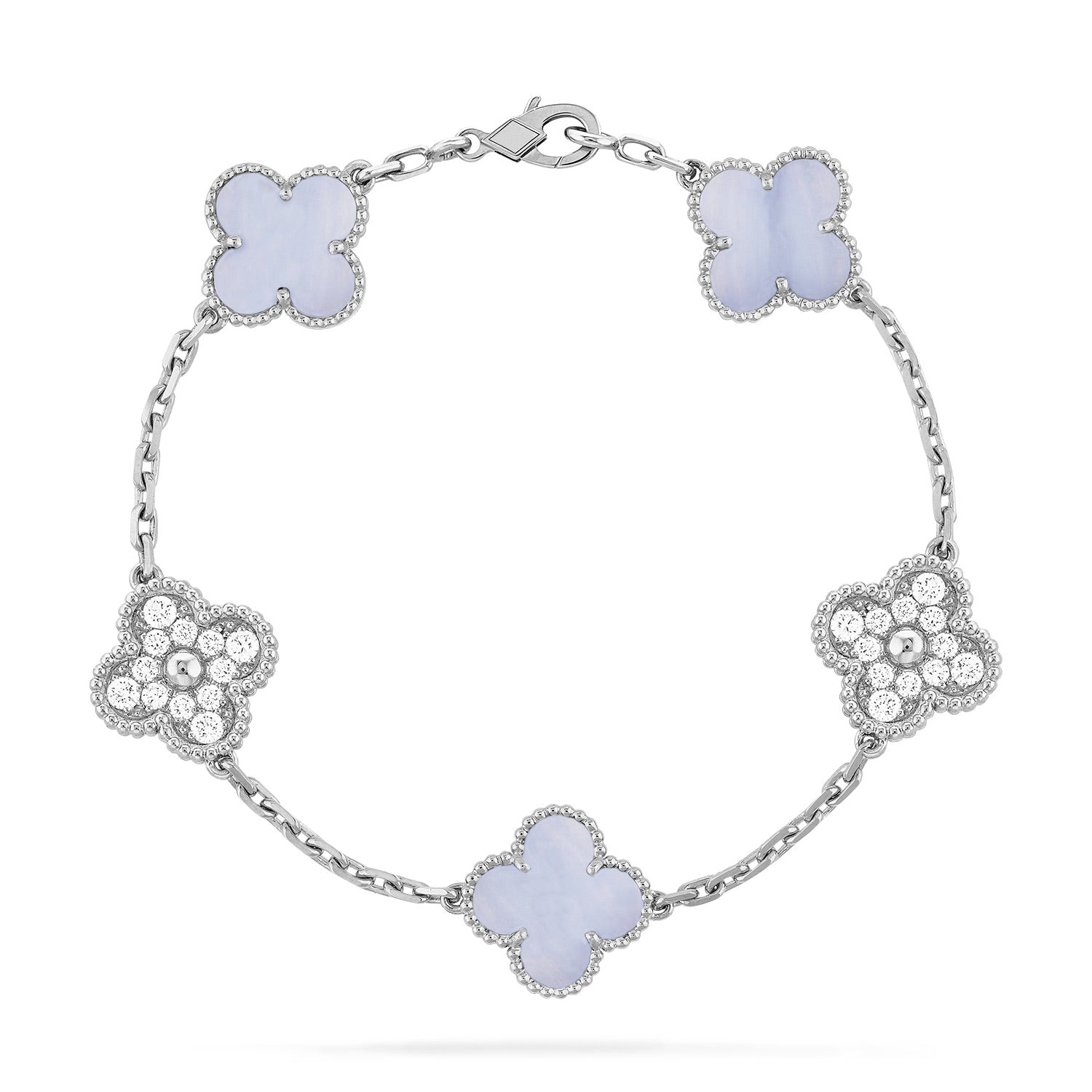 ¡®Jewelicorn¡¯CLOVER  5 MOTIF DIAMOND PURPLE CHALCEDONY BRACELET SILVER