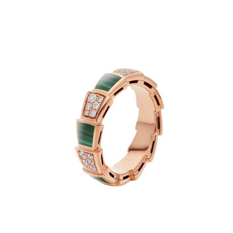 ¡®Jewelicorn¡¯SERPENTI RING PINK GOLD MALACHITE DIAMOND PAVED 4MM