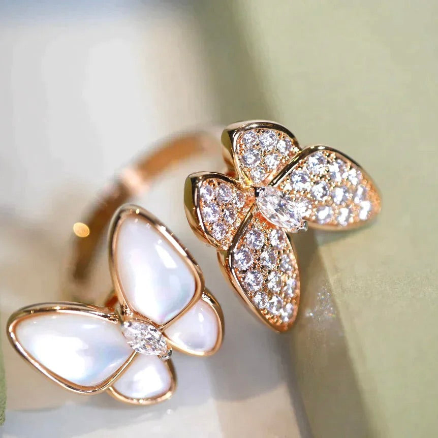 ¡®Jewelicorn¡¯TWIN BUTTERFLY DIAMOND MOP RING