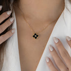 ¡®Jewelicorn¡¯CLOVER 15MM DIAMOND ONYX NECKLACE