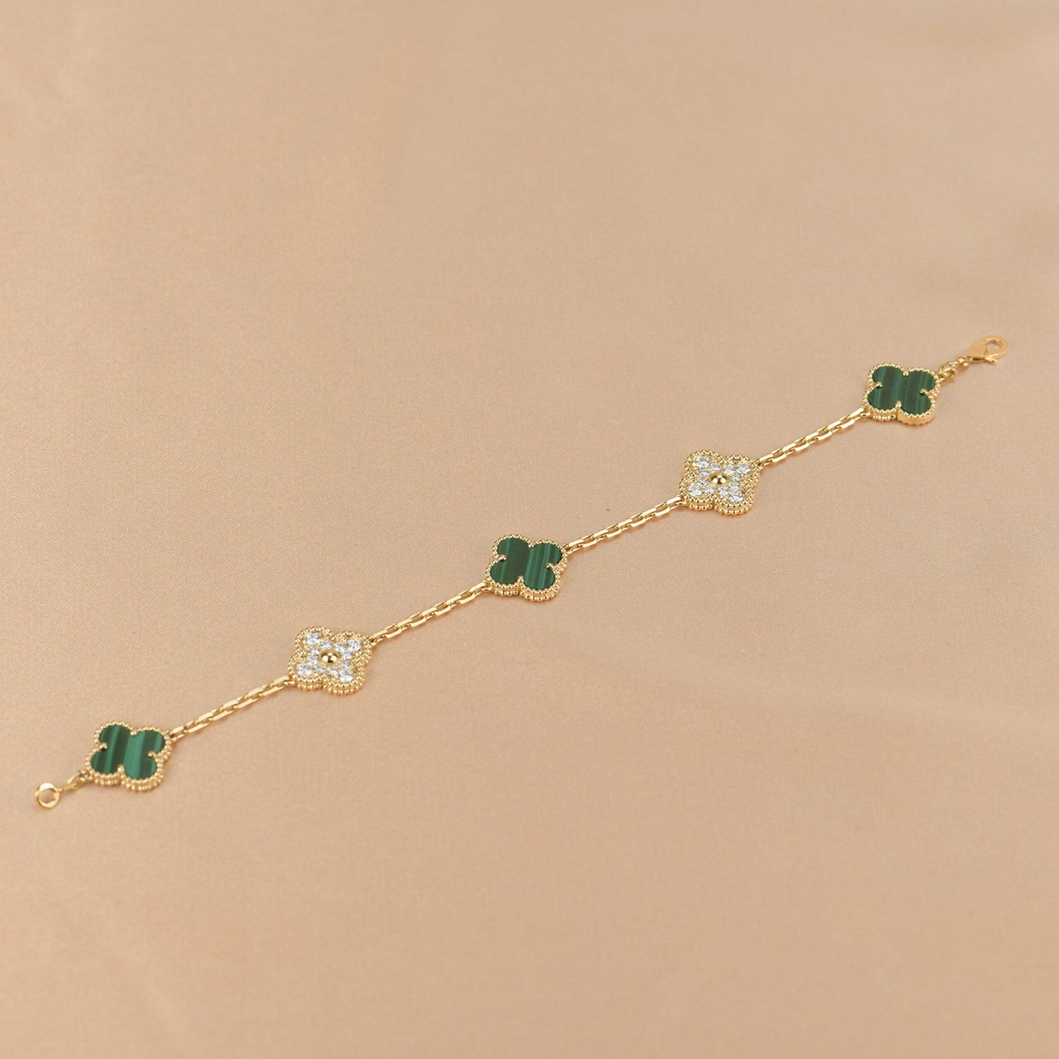 ¡®Jewelicorn¡¯CLOVER  5 MOTIF MALACHITE DIAMOND BRACELET