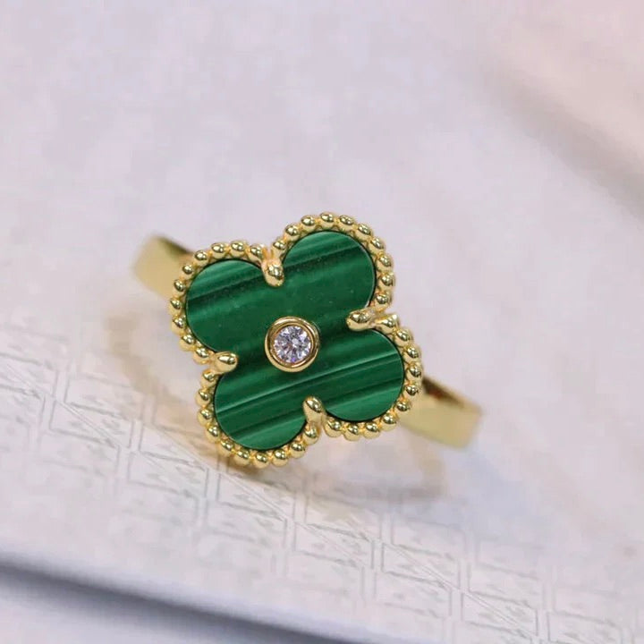¡®Jewelicorn¡¯CLOVER MALACHITE RING GOLD DIAMOND