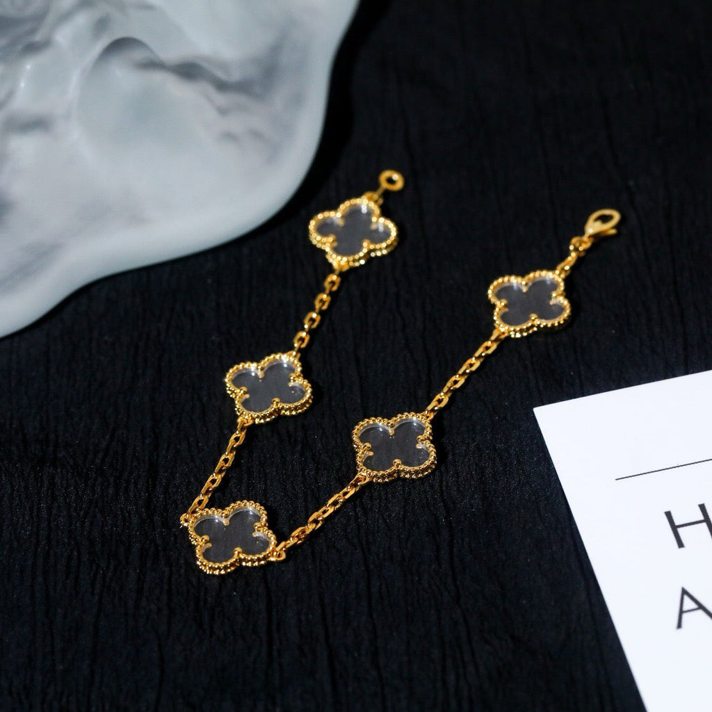 ¡®Jewelicorn¡¯CLOVER 5 MOTIF ROCK CRYSTAL PINK GOLD BRACELET