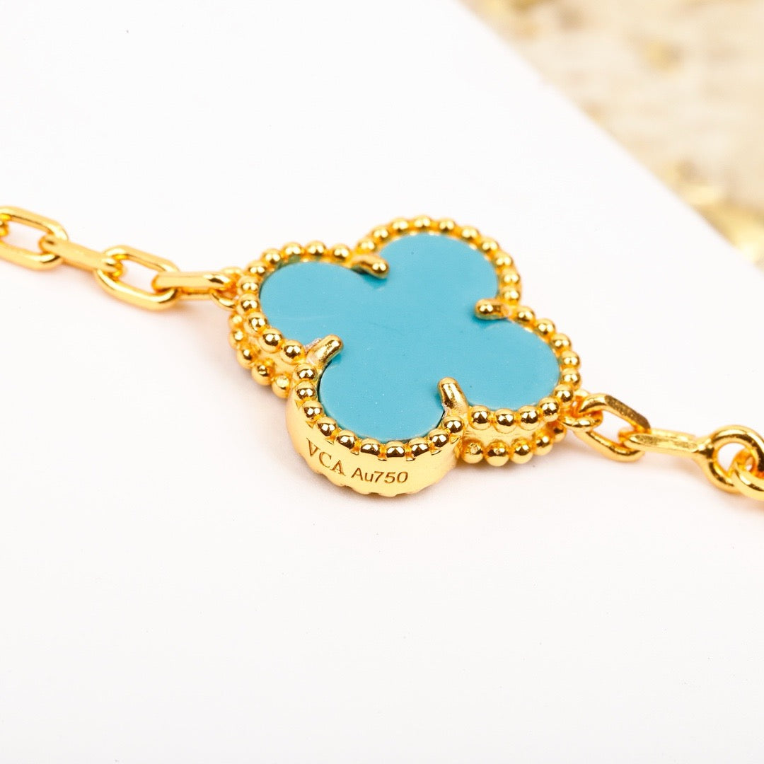 ¡®Jewelicorn¡¯CLOVER 5 MOTIF TURQUOISE DIAMOND GOLD BRACELET
