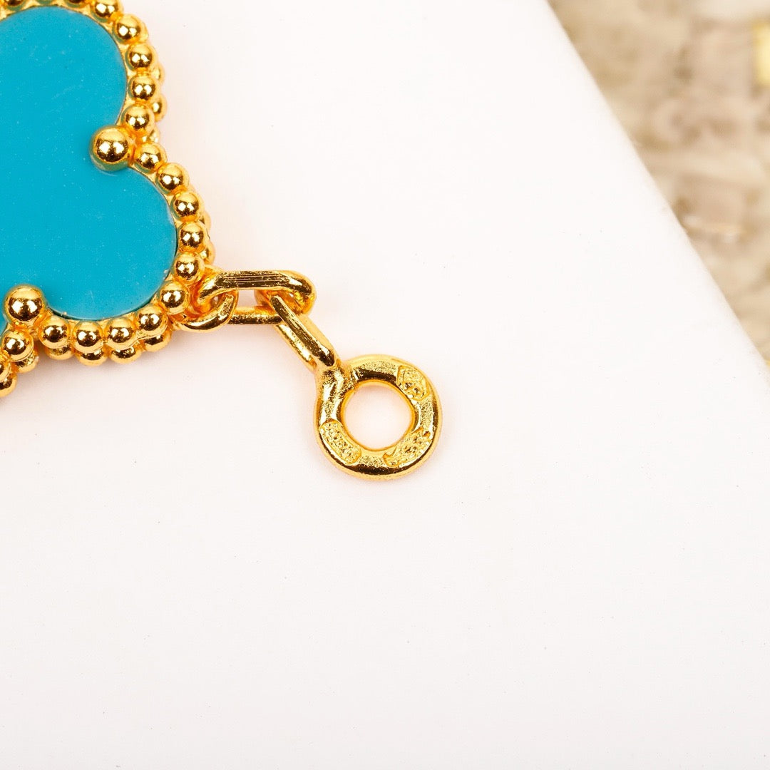 ¡®Jewelicorn¡¯CLOVER 5 MOTIF TURQUOISE DIAMOND GOLD BRACELET