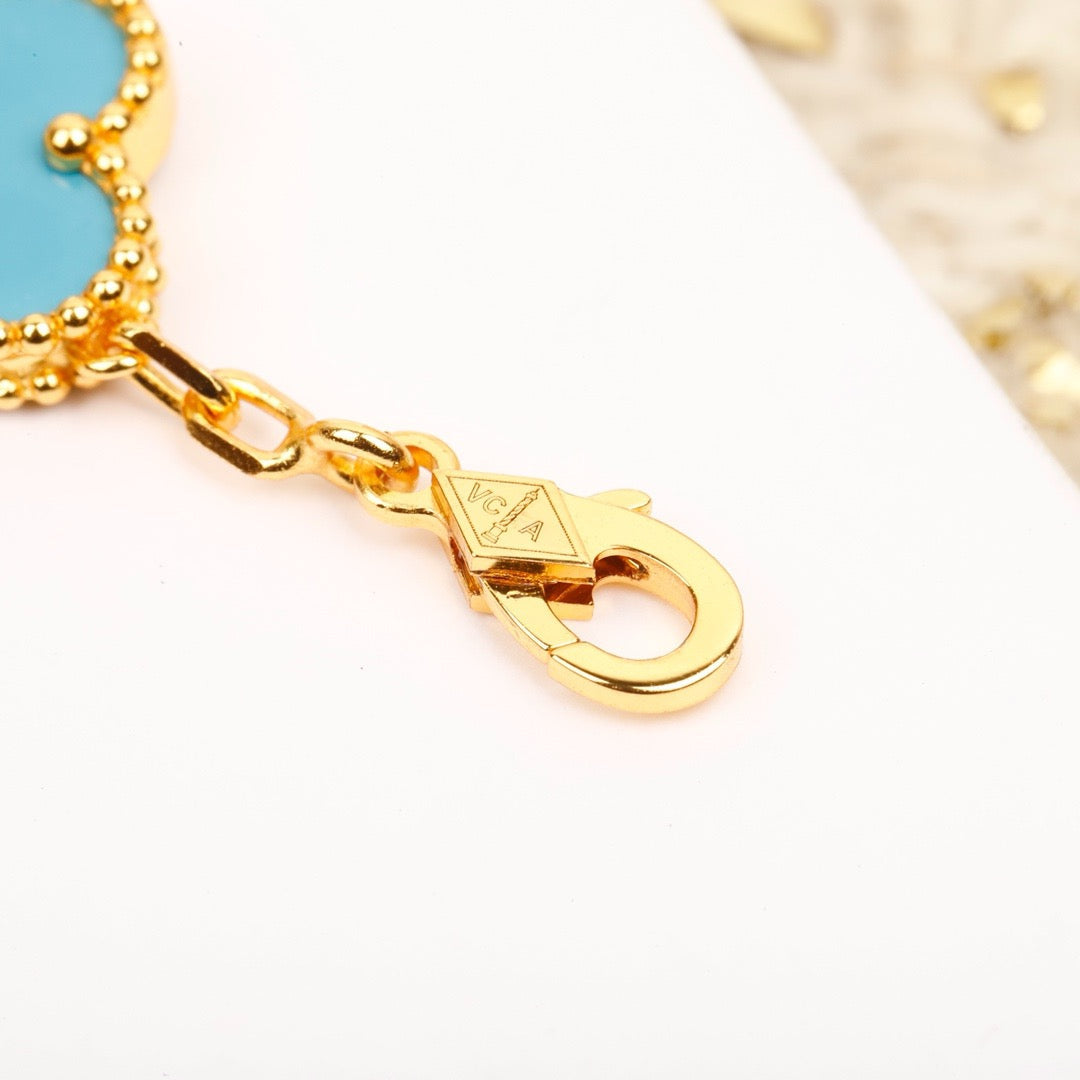 ¡®Jewelicorn¡¯CLOVER 5 MOTIF TURQUOISE DIAMOND GOLD BRACELET