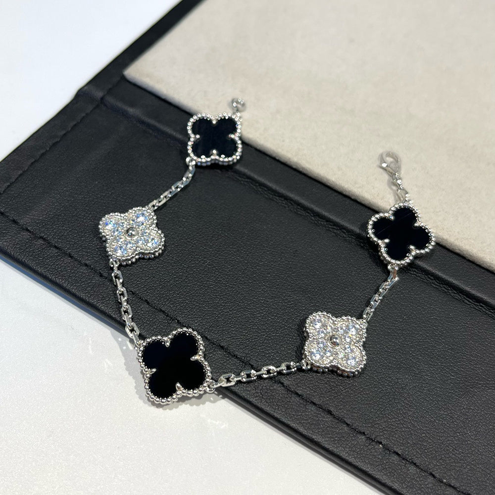 ¡®Jewelicorn¡¯CLOVER 5 MOTIF ONYXS DIAMOND BRACELET SILVER
