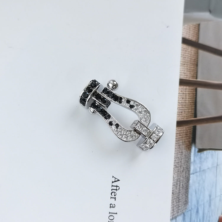 ¡®Jewelicorn¡¯FORCE LARGE HORSESHOE BLACK WHITE DIAMOND BRACELET SILVER